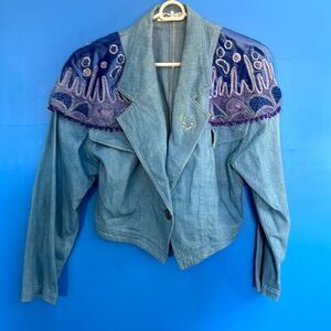 Fox by Yang Size Small Cropped Embellished Denim Jacket for Women